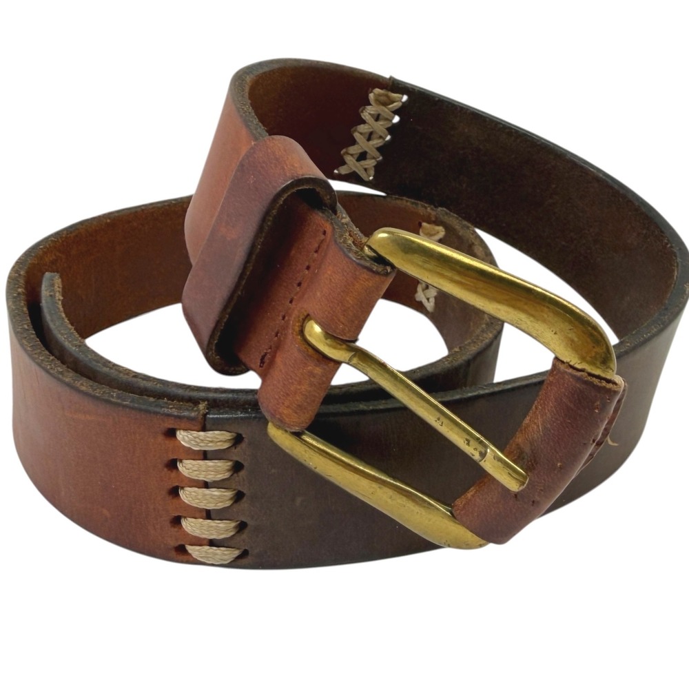 Women's Western‎ Brown Leather Belt Country Seat M Vintage Two Toned Patchwork